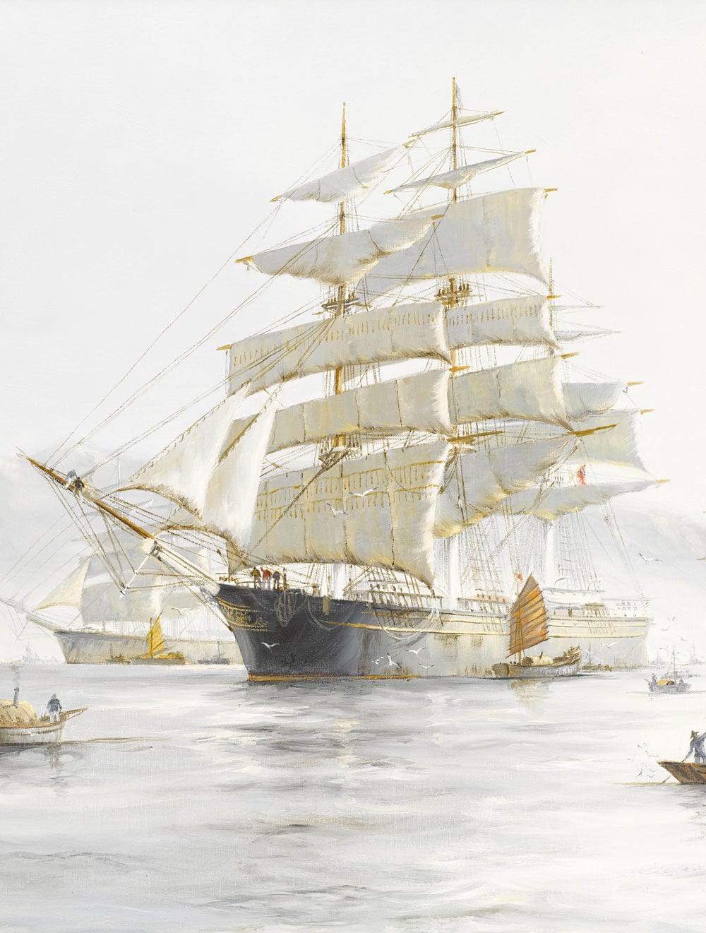 Papier peint mural de bateaux de navigation avec un grand voilier à voiles blanches