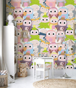 Papier peint mural de bébés hiboux colorés - Vignette | Mr Papier Peint