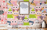 Papier peint mural de bébés hiboux colorés - Vignette | Mr Papier Peint