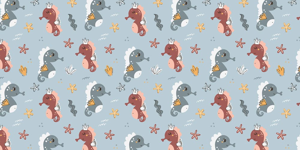 Papier peint mural avec motif de hippocampes et vie marine pour chambre bébé