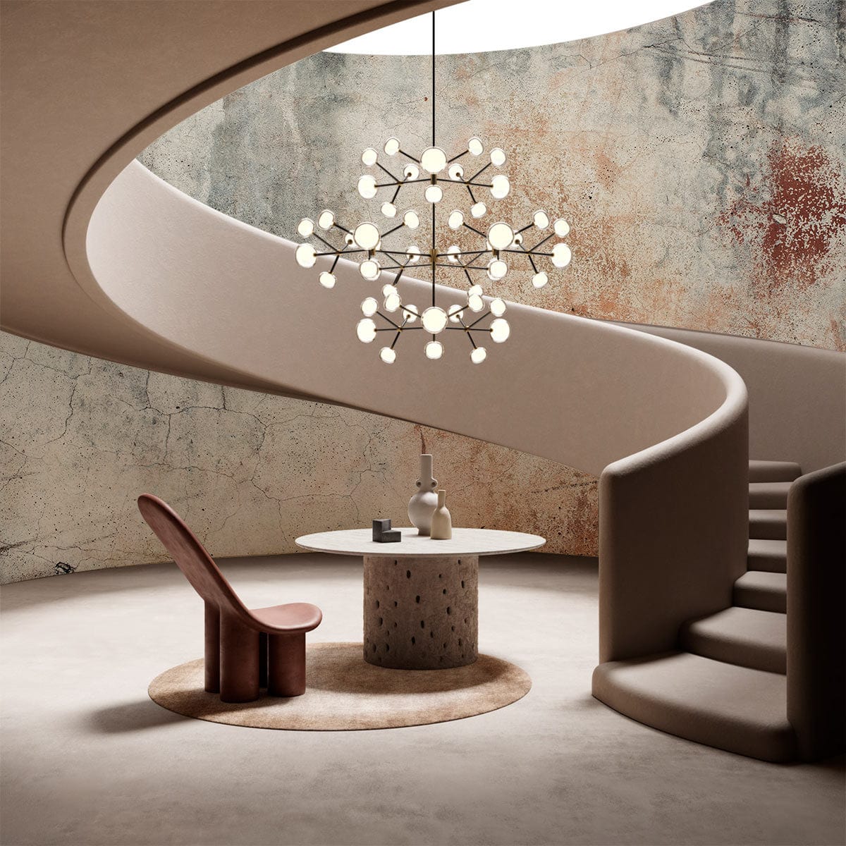 Papier peint mural avec chandelier Sputnik à lumières sphériques blanches, décoration moderne