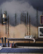Papier peint mural bouleaux forêt orange et bleu éclat de nature - Vignette | Mr Papier Peint