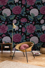 Papier peint mural de bouquets d'hortensias sombres - Vignette | Mr Papier Peint