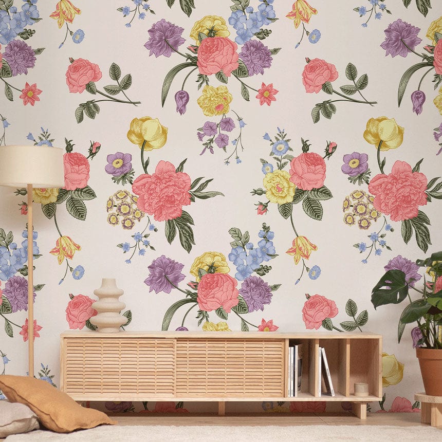 Papier peint mural floral coloré pour décoration intérieure, papier peint léger et coloré
