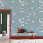 Papier peint mural bleu clair touche unique de papillons et constellations - Vignette | Mr Papier Peint
