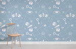 Papier peint mural bleu clair touche unique de papillons et constellations - Vignette | Mr Papier Peint