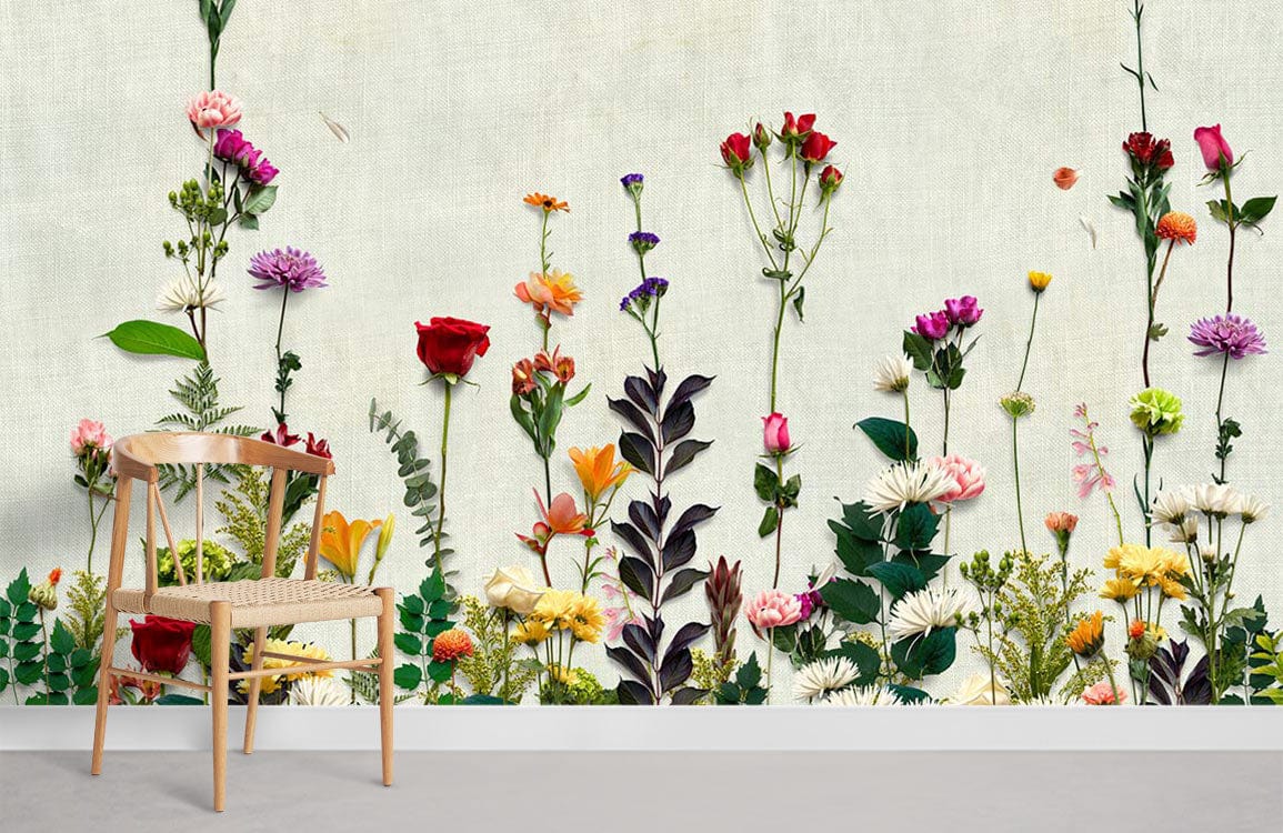 Chaises en bois avec siège tissé, idéal pour un papier peint mural de buissons de fleurs séchées