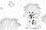 Papier peint mural Arbre féerique avec lapins et oiseaux en noir et blanc - Vignette | Mr Papier Peint