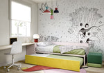 Papier peint mural Arbre féerique avec lapins et oiseaux en noir et blanc - Vignette | Mr Papier Peint