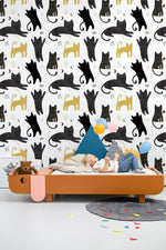 Papier peint mural Chat Noir et Or Éveil Magique Mural Cartoon Cat - Vignette | Mr Papier Peint