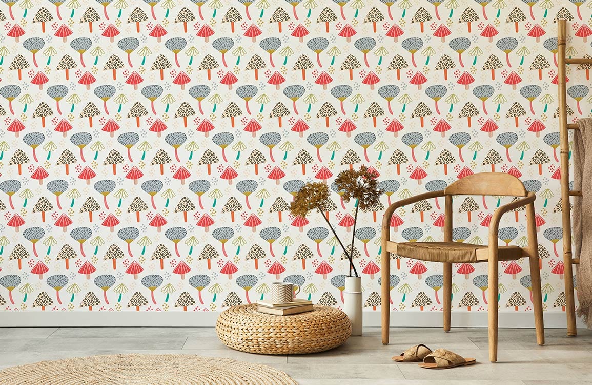 Papier peint mural de champignons gris et rouges - Le meilleur Papier peint panoramique Sur mesure