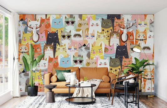 Papier peint mural de chats colorés et distinctifs - Le meilleur Papier peint panoramique Sur mesure