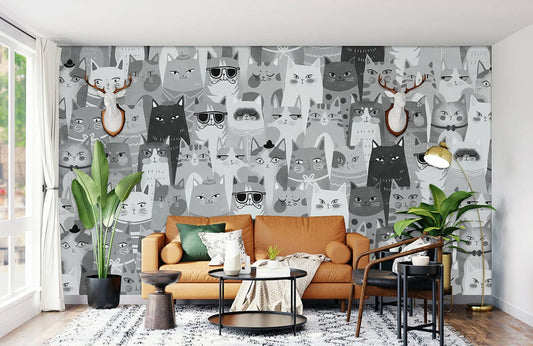 Papier peint mural de chats distincts non colorés - Le meilleur Papier peint panoramique Sur mesure