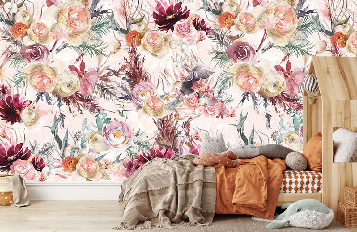 Papier peint mural de fleurs aquarelles mélangées - Le meilleur Papier peint panoramique Sur mesure