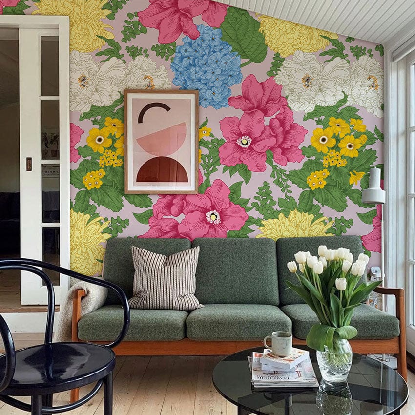 Papier peint mural de fleurs colorées variées - Le meilleur Papier peint panoramique Sur mesure