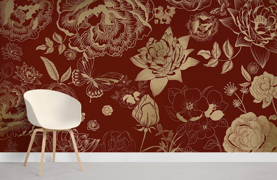 Papier Peint Mural de Fleurs Dorées - Le meilleur Papier peint panoramique Sur mesure