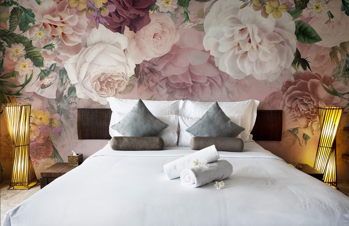 Papier peint mural de fleurs roses en français - 80 caractères max - Le meilleur Papier peint panoramique Sur mesure