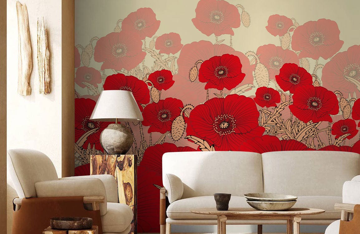 Papier peint mural de fleurs rouges vives - Le meilleur Papier peint panoramique Sur mesure