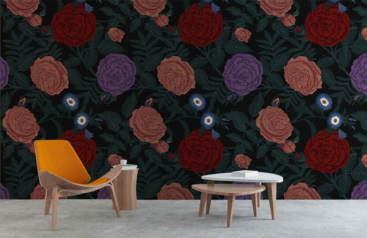 Papier peint mural de fleurs sombres et colorées - Le meilleur Papier peint panoramique Sur mesure