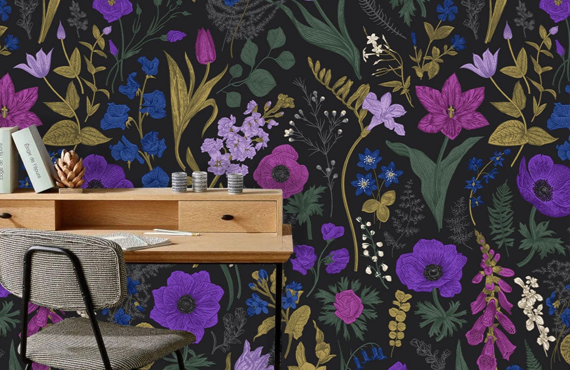 Papier peint mural de fleurs violet foncé (max 80 caractères) - Le meilleur Papier peint panoramique Sur mesure