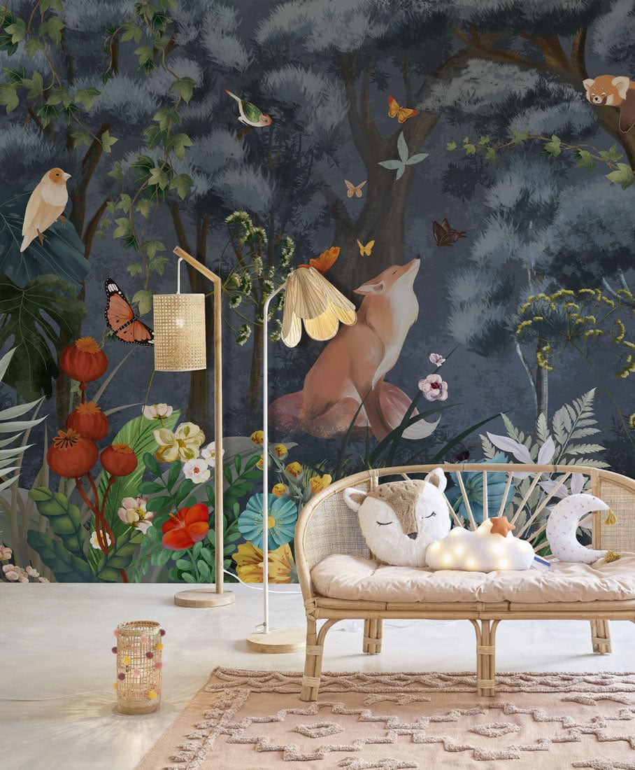 Papier peint mural de forêt vibrante la nuit - Le meilleur Papier peint panoramique Sur mesure