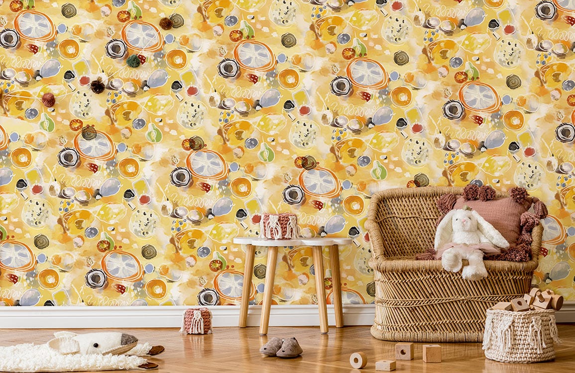 Papier peint mural de fruits aquarelle jaune - Le meilleur Papier peint panoramique Sur mesure