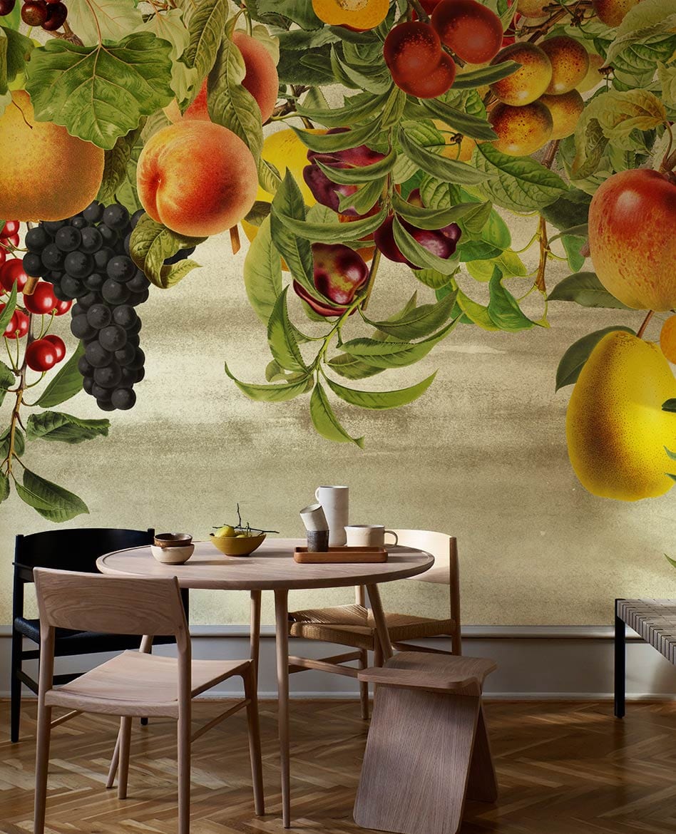 Papier peint mural fruits suspendus pour décoration murale dans une salle à manger