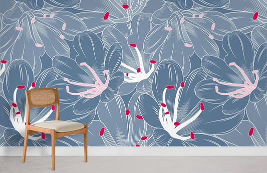 Papier peint mural de grandes fleurs bleues - Le meilleur Papier peint panoramique Sur mesure