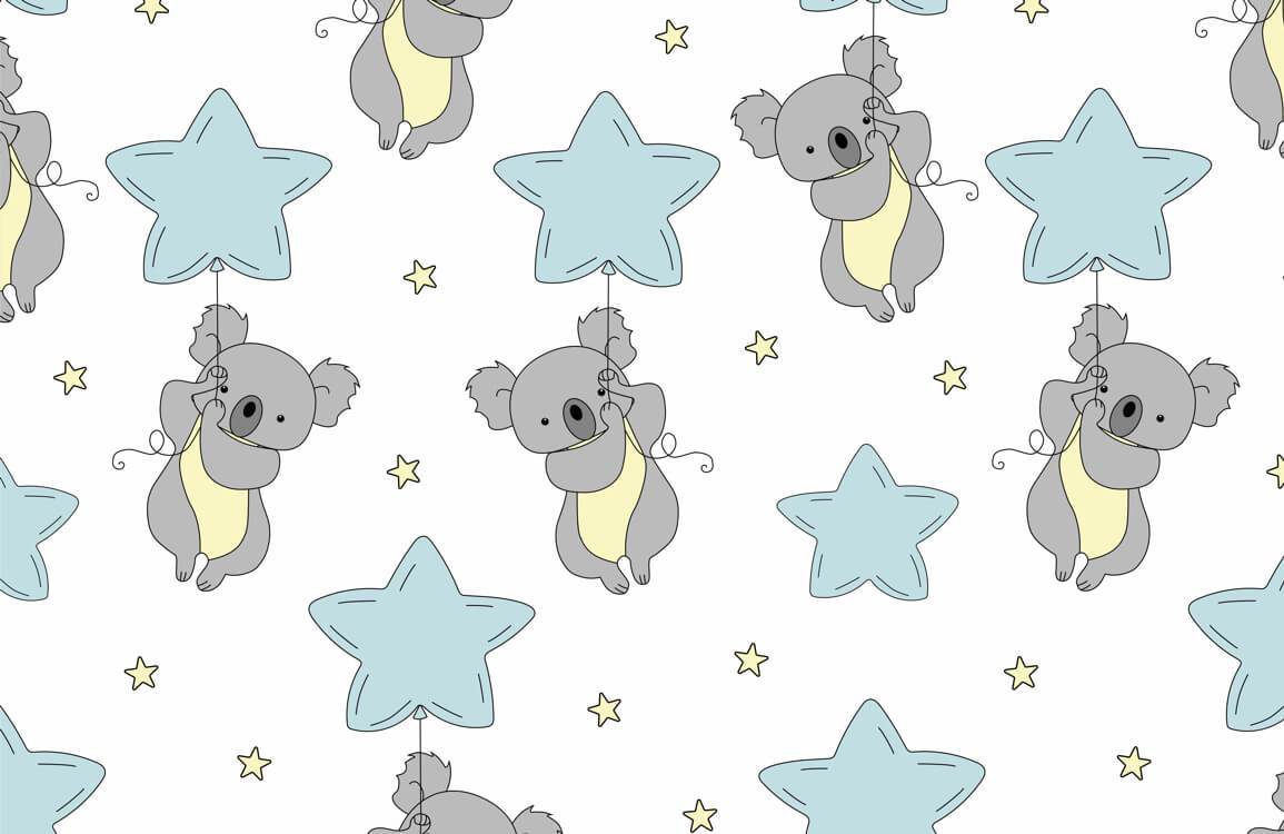 Papier peint mural avec koalas et ballons étoilés pour décoration intérieure