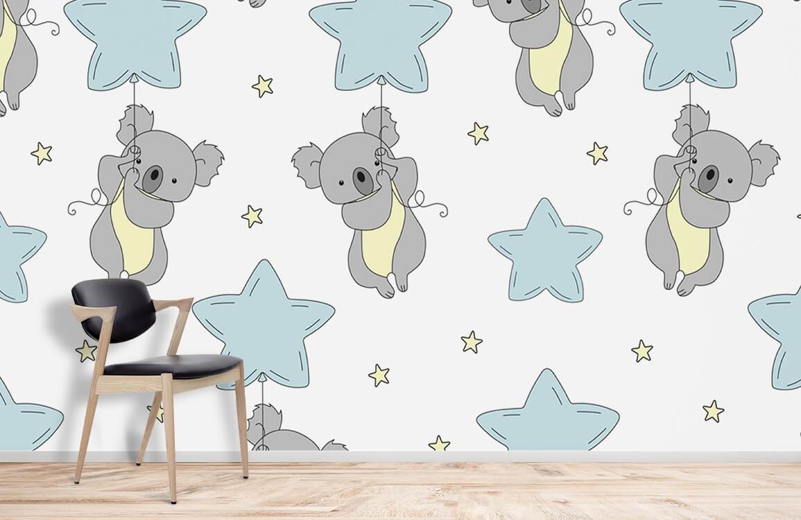 Papier peint mural de koala avec motif de koalas tenant des ballons en forme d’étoile