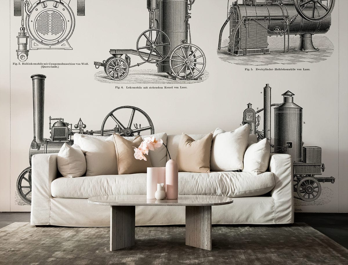 Sofa crème avec coussins, idéal pour un papier peint mural de style moderne