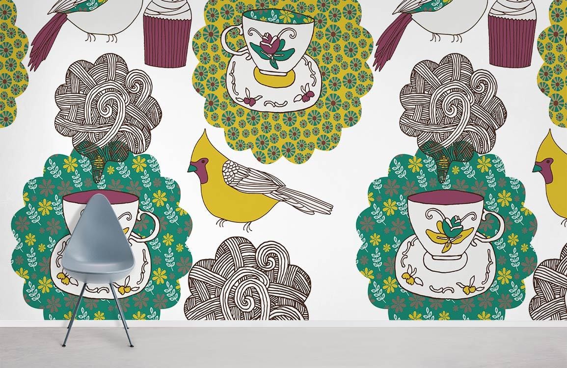 Papier peint mural de la théière oiseau coloré - Le meilleur Papier peint panoramique Sur mesure