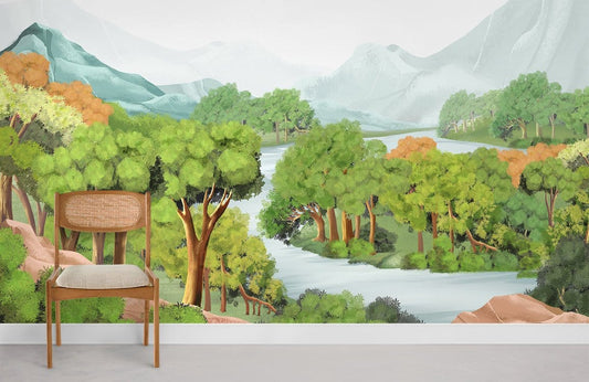 Papier peint mural de la vallée forestière - Le meilleur Papier peint panoramique Sur mesure