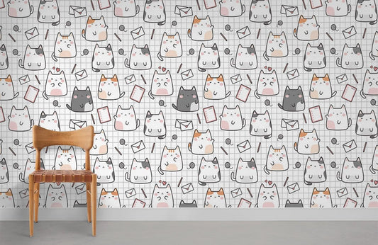 Papier Peint Mural de Lettres d’Amour et de Chats - Le meilleur Papier peint panoramique Sur mesure