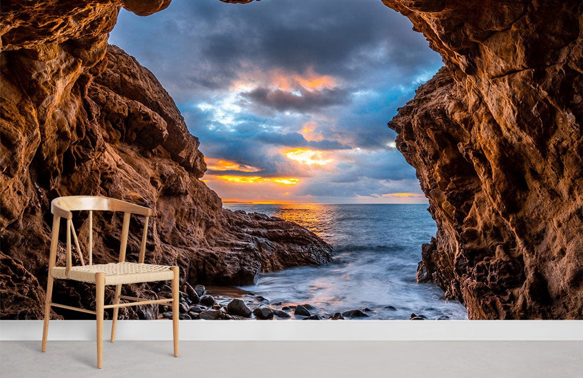 Papier peint mural de l’océan vu depuis une grotte - Le meilleur Papier peint panoramique Sur mesure