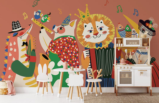 Papier peint mural l’orchestre symphonique animal dans une salle de jeux pour enfants