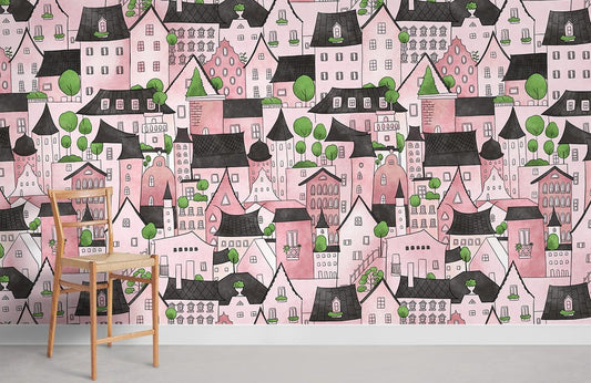 Papier peint mural de maisons dessinées - Le meilleur Papier peint panoramique Sur mesure