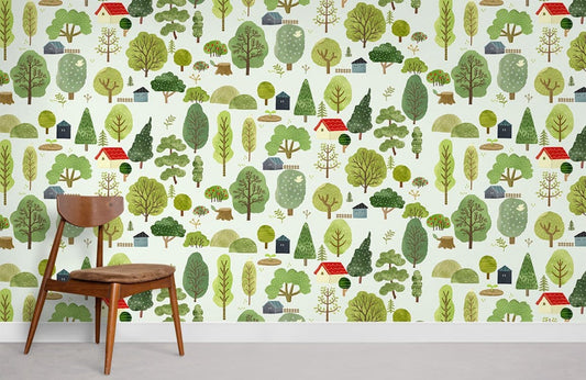 Papier peint mural de mini arbres dessinés - Le meilleur Papier peint panoramique Sur mesure