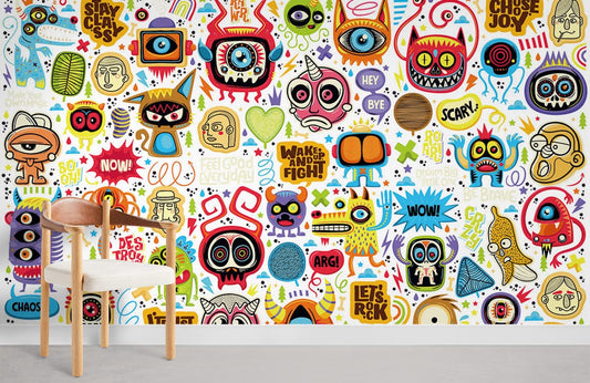 Papier Peint Mural de Monstres Doodle Amusants - Le meilleur Papier peint panoramique Sur mesure