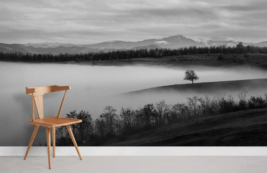 Papier Peint Mural de Montagnes Brumeuses à l’Encre - Le meilleur Papier peint panoramique Sur mesure