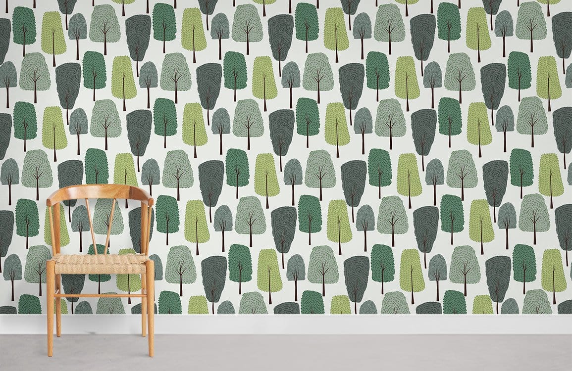 Papier peint mural de petits arbres dessinés - Le meilleur Papier peint panoramique Sur mesure