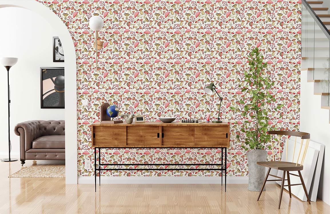 Console en bois avec portes coulissantes et pieds en métal noir, idéal pour papier peint mural