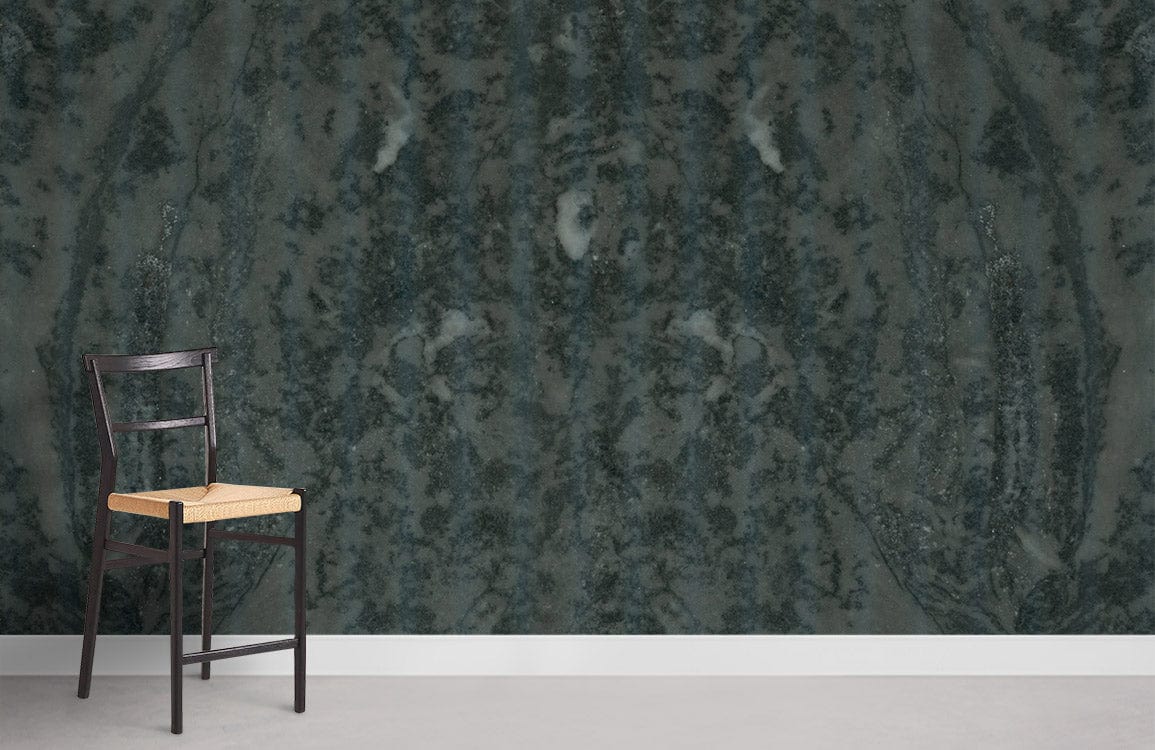 Papier peint mural pierre qui s’effrite verticalement avec mur en marbre vert foncé et veines blanches