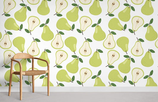 Papier Peint Mural de Poires Fraîches Vertes - Le meilleur Papier peint panoramique Sur mesure