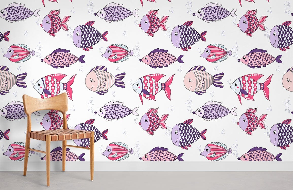 Papier peint mural de poissons roses et violets - Le meilleur Papier peint panoramique Sur mesure