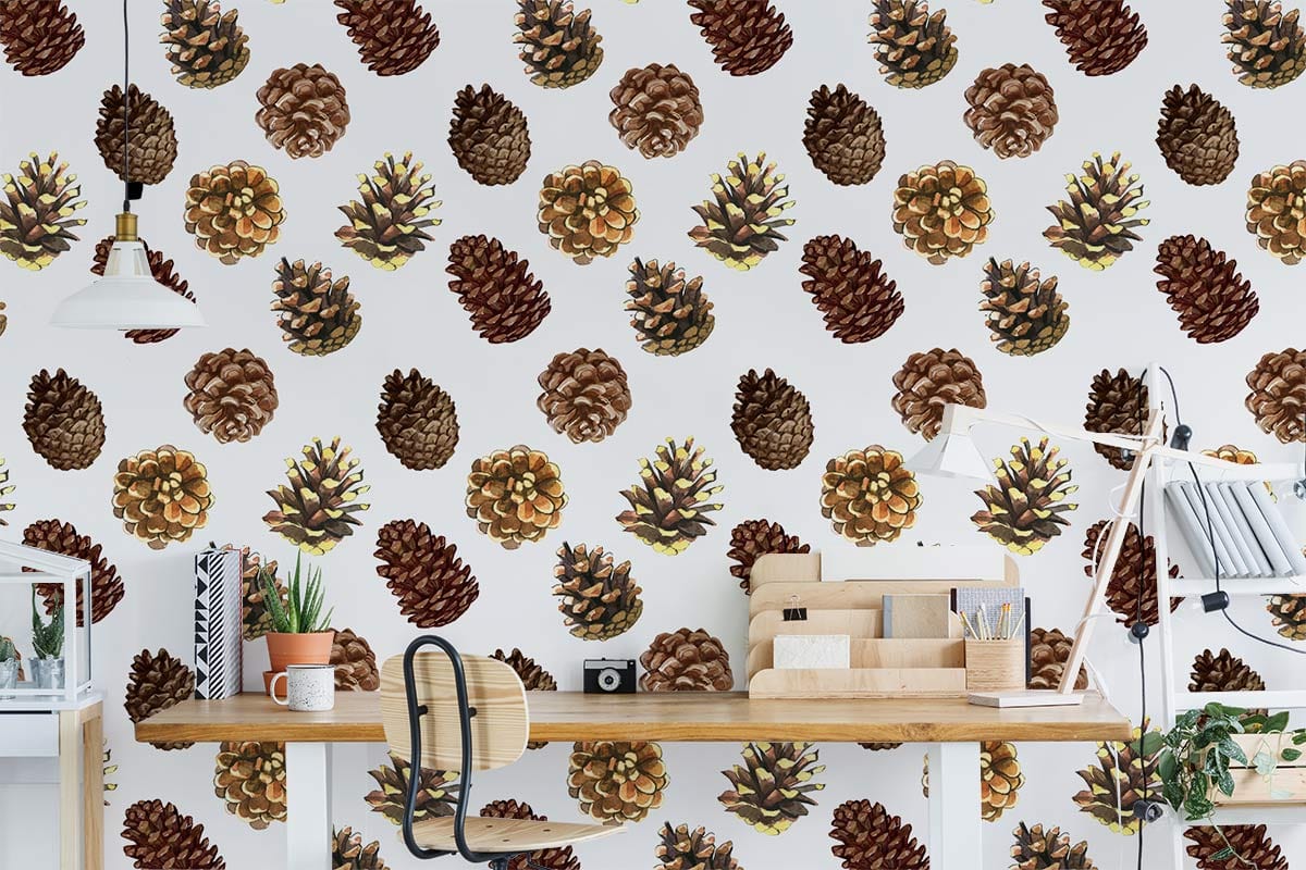 Papier peint mural de pommes de pin avec motif de pommes de pin pour décoration intérieure