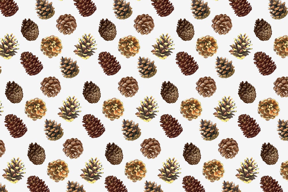 Alt texte pour papier peint mural avec motif de pommes de pin brun, design naturel