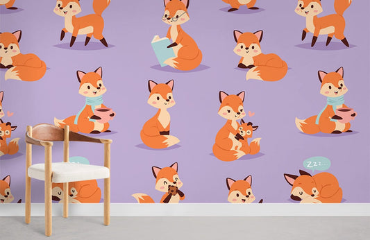 Papier peint mural de renard dessiné animé - Le meilleur Papier peint panoramique Sur mesure