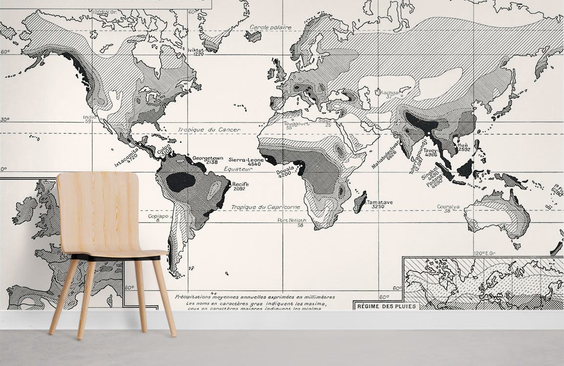Papier peint mural avec motif de chaise en bois clair et dos courbé
