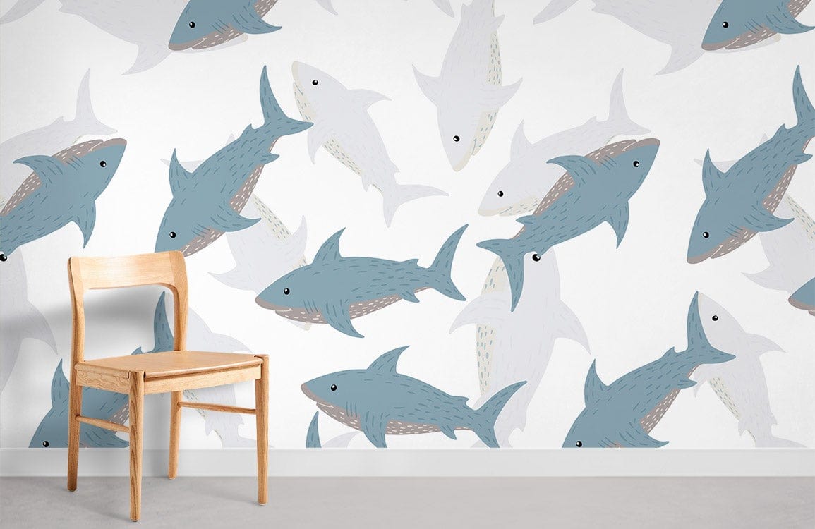 Papier Peint Mural de Requin Cartoon - Le meilleur Papier peint panoramique Sur mesure